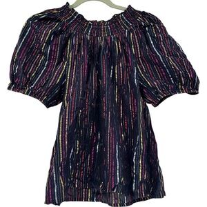 Roller Rabbit Rainbow Metallic Striped Puff Sleeve Top Sz Medium Career Holiday